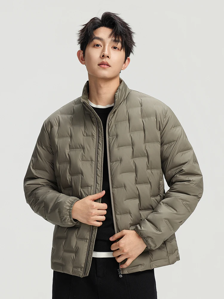 90 % weiße Entendaunen-gepolsterte Jacke für Herren, koreanischer Stil, Stehkragen, täglicher Pendler, winddicht, warm, leicht, Mantel für Herbst und Winter