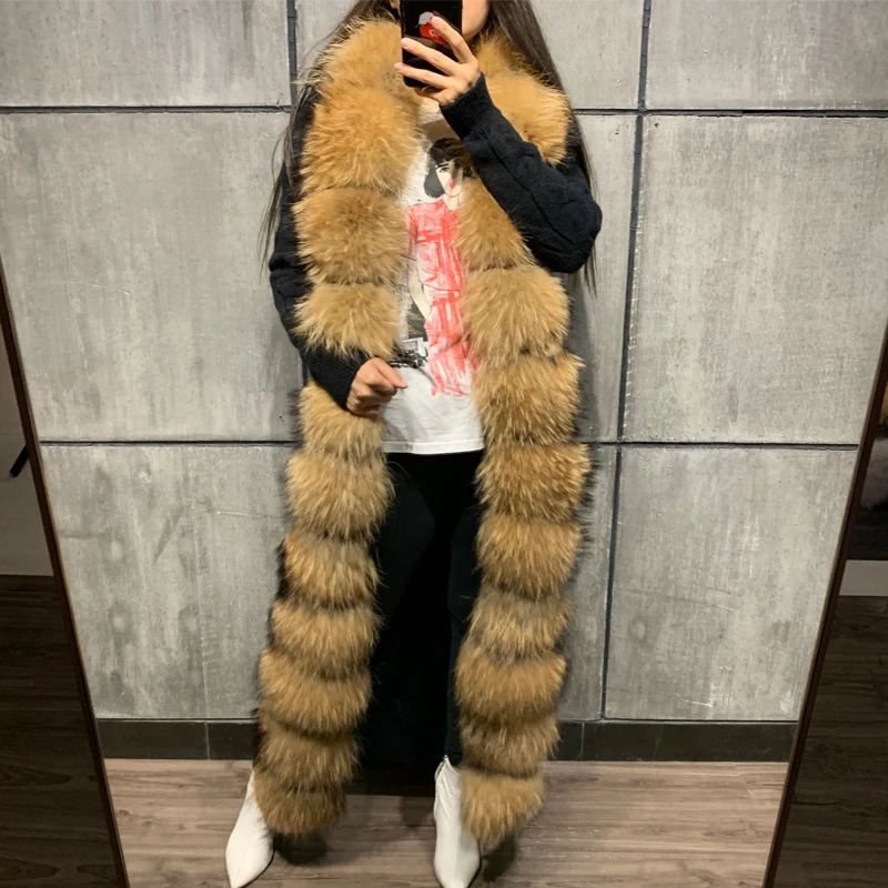 Furshehe Herbst Winter Frauen Pullover lange gestrickte Strickjacken echte Fuchs Pelzmantel abnehmbare Mode Streetwear Dame Strickwaren