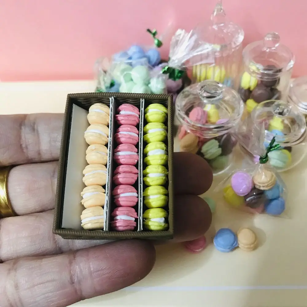 Mới Kẹo Màu Macaron 1/12 Quy Mô Nhà Búp Bê Thu Nhỏ Macaron Món Tráng Miệng Bánh Cho Blyth Barbies OB11 1/6 BJD Nhà Búp Bê Chơi