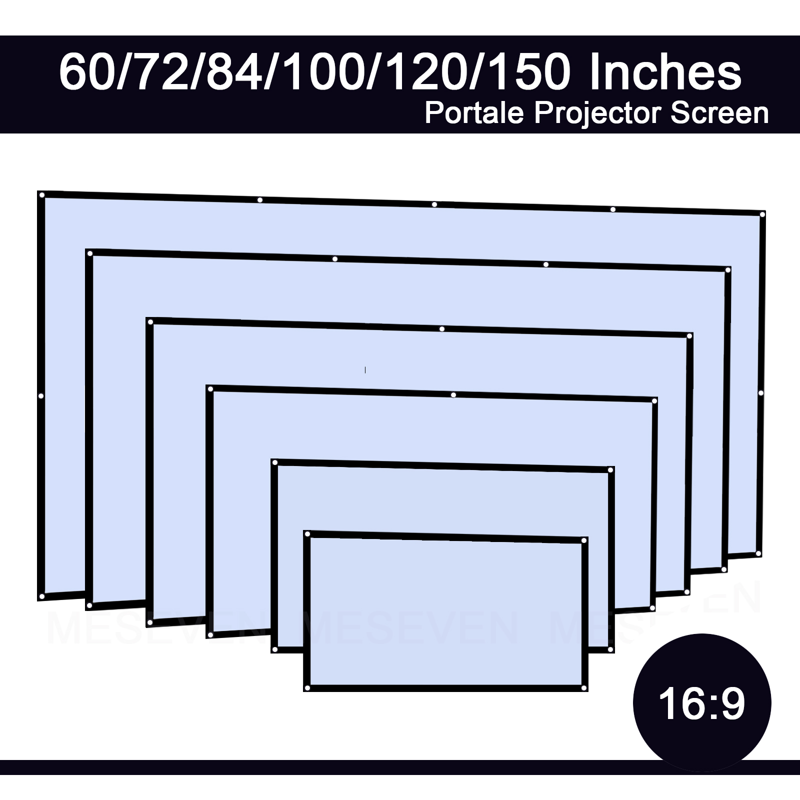 ポータブルしわのない軽量プロジェクタースクリーン,屋外家庭用,フロントおよびリアプロジェクションカーテン生地,16:9, 60, 72, 100, 120, 150インチ