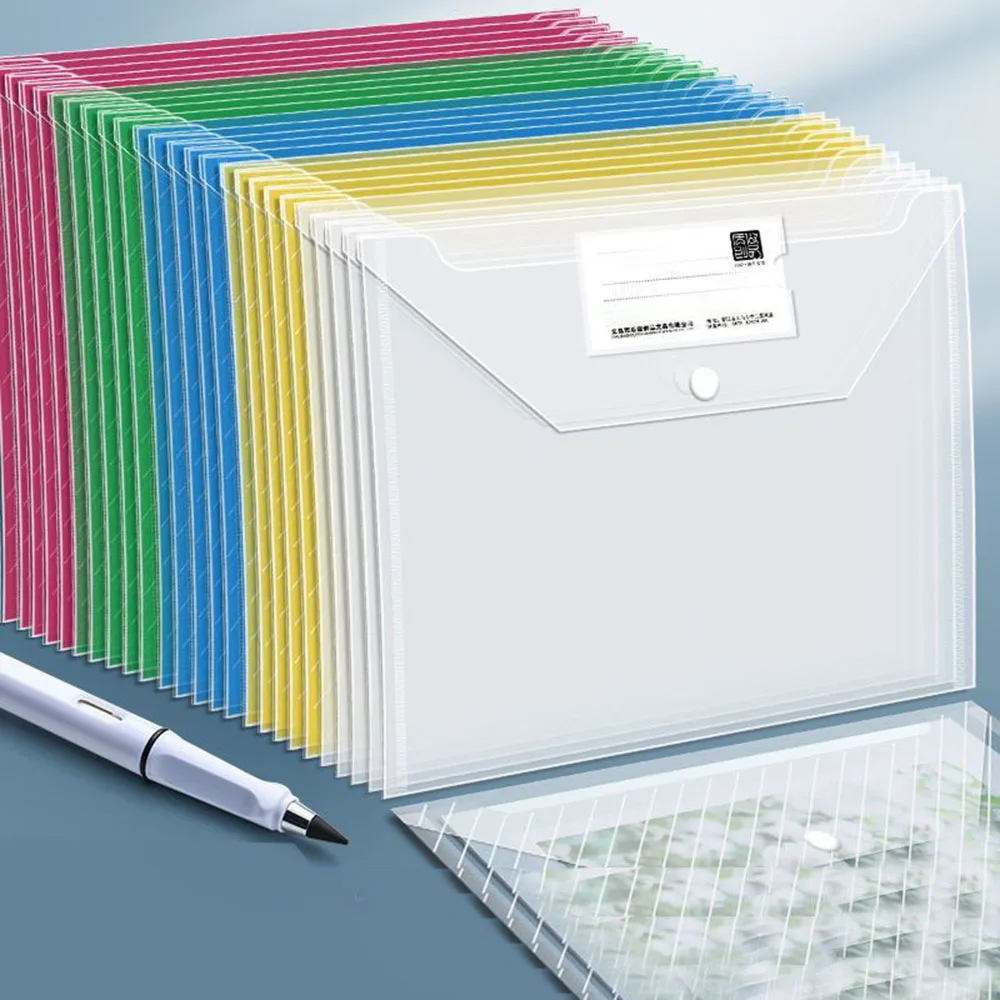 10 個 A4 透明ファイルバッグプラスチックドキュメントファイリング収納袋学生オーガナイザー情報ポケットフォルダー文具