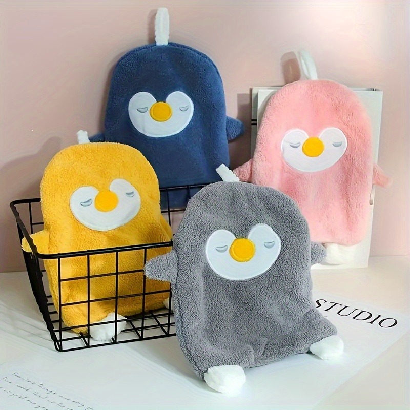 Serviette à main pingouin en velours de corail, joli ménage, toilettes, cuisine, peut accrocher, épaisse, absorbante, lavable