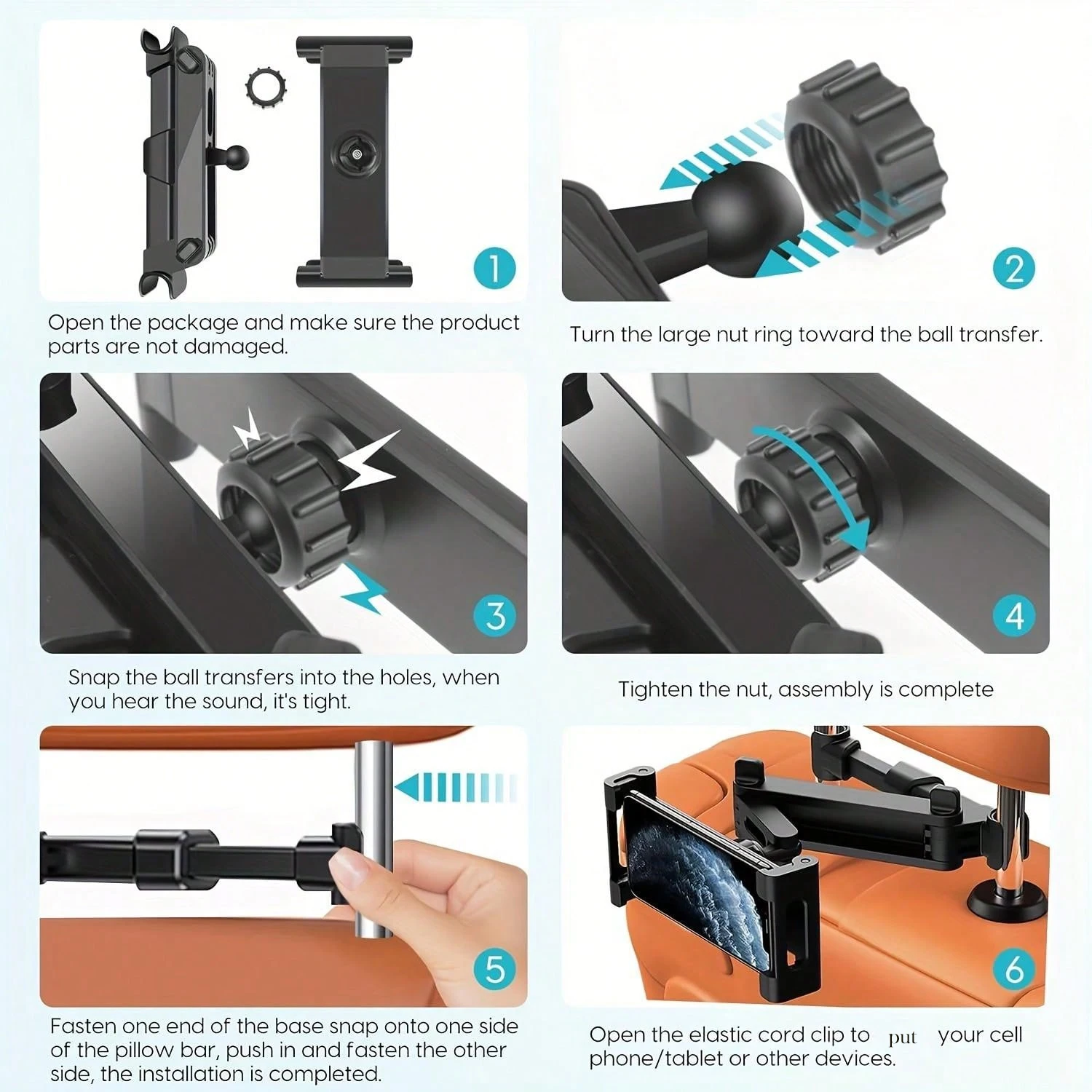 Suporte para tablet para carro, suporte para encosto de cabeça para tablet, berço compatível com dispositivos para ipad air mini, outro celular de 4.7-12.9"