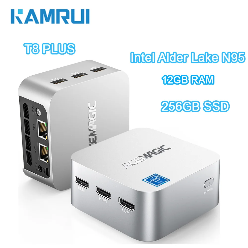 KAMRUI T8 Plus Mini PC Alder Lake N95 12GB LPDDR5 RAM 256GB SSD Windows11 pro 4K 60Hz 2.4/5G WiFi5 BT4.2 Mini Desktop Computer