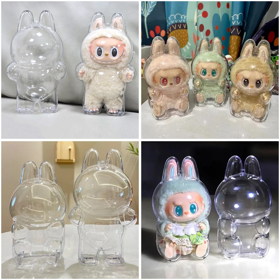 Neues 17 cm großes LABUBU Clear Macaron Case, Staubhülle, Gehäuse, Popmart Bubble Mart Puppenzubehör, Puppenzubehör, Weihnachtsgeschenke