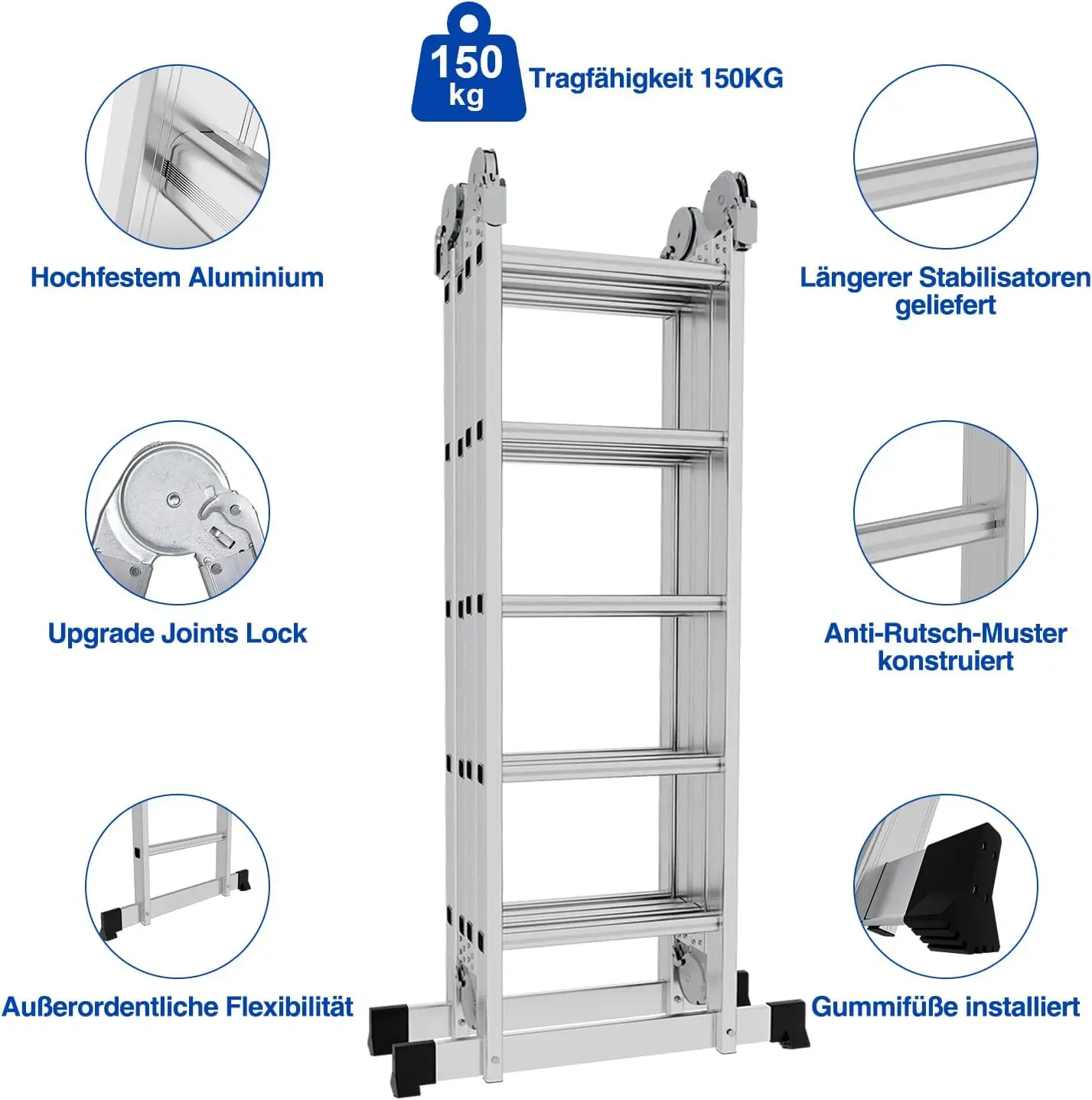 Scala multiuso 4x5 582 cm Scala pieghevole multiuso 7 in 1 Piattaforma da lavoro portatile per la casa