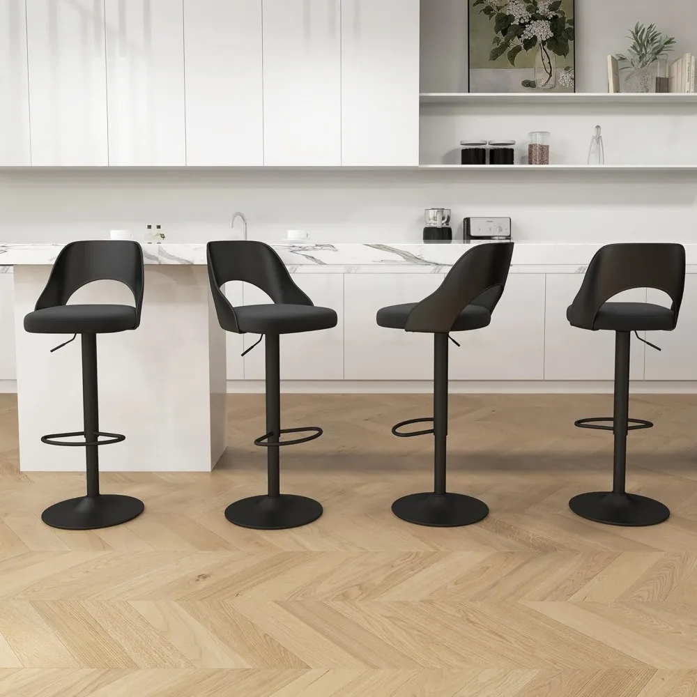 Height Adjustable Swivel Counter Bar Stool with Hollowed-Out PP Back, Upholstered Chair with Metal Bas