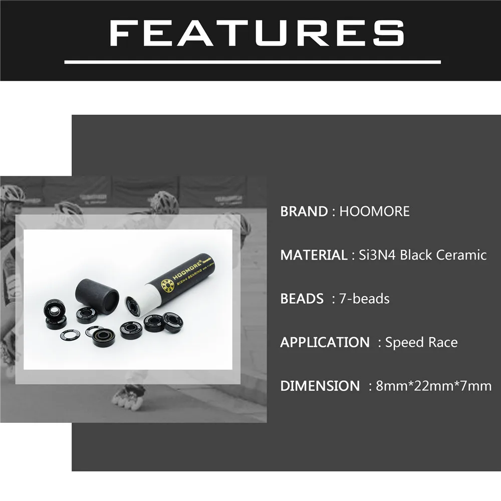 HOOMORE Thương Hiệu SI3N4 Gốm Đen 608RS Cao Tốc Độ Tự Bôi Trơn 7-Bóng Undeformed Ổn Định 608 Nội Tuyến Trượt Băng Tốc Độ chịu Lực