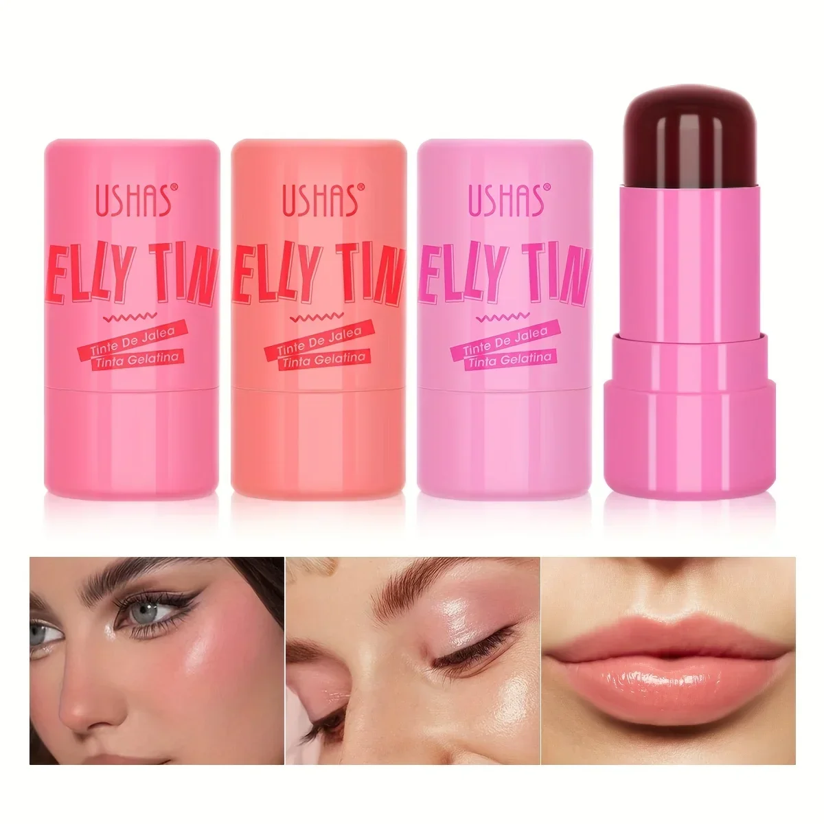 4 colori Jelly Blush Stick Balsamo per labbra Ombretto 3 in 1 Multiuso Fard opaco Idrata Illumina il lucidalabbra