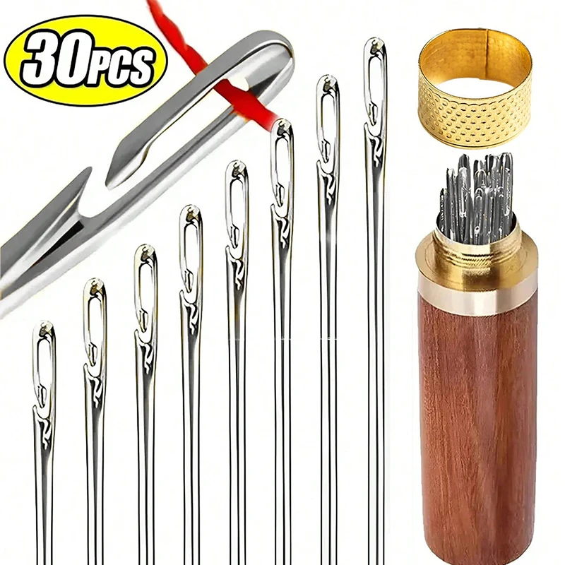 Agujas de coser ciegas con agujero lateral, agujas de acero inoxidable para personas mayores, Pin de costura manual, aguja de roscado automático para el hogar DIY con Thi