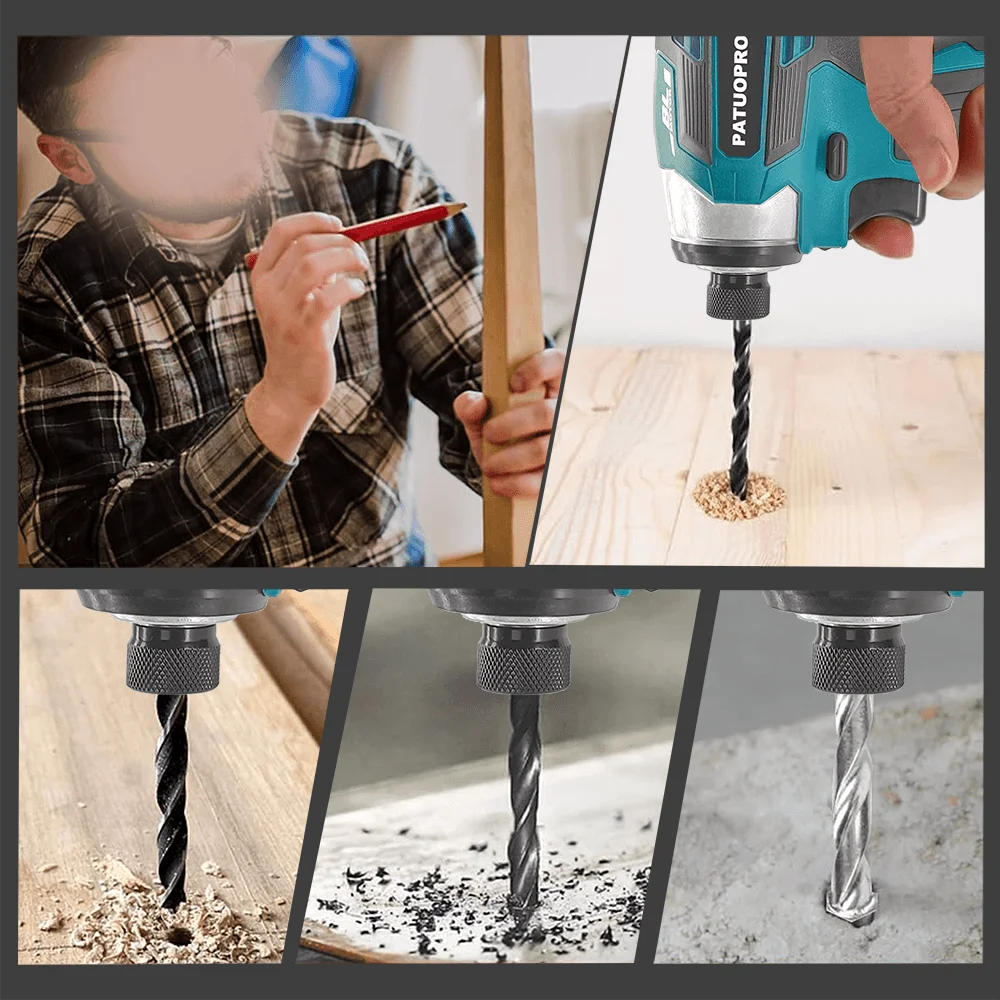 PATUOPRO-destornillador eléctrico sin escobillas hexagonal de 1/4 pulgadas, taladro eléctrico inalámbrico de 5 velocidades, herramientas eléctricas para batería Makita de 18V