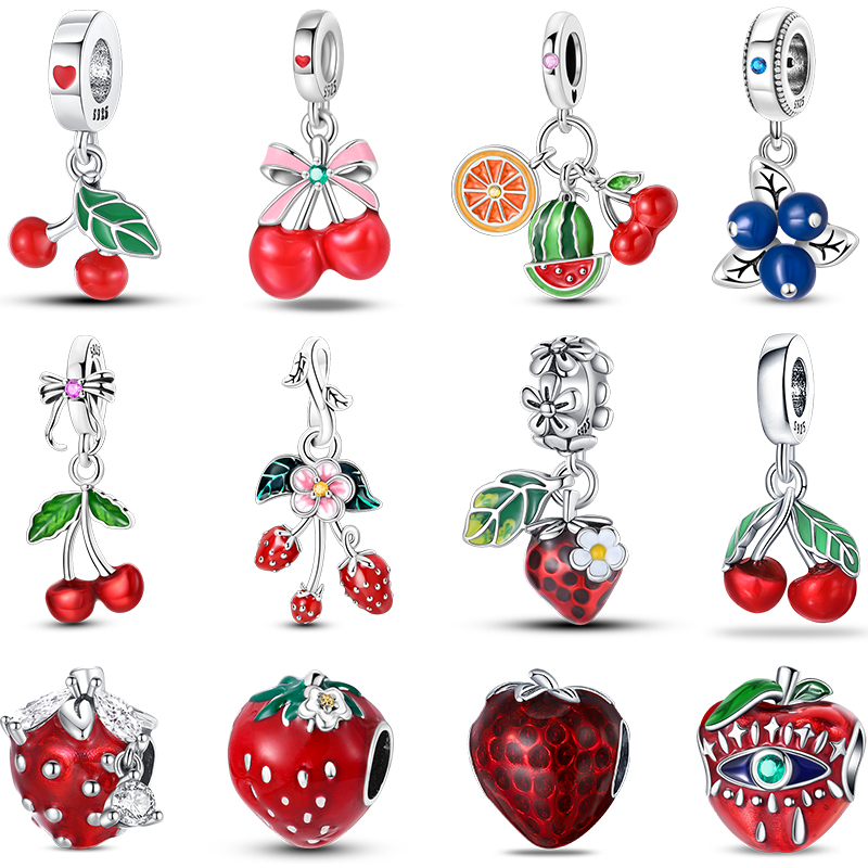 Charms Fit Pan Armbänder S925 Silber Farbe Erdbeere Kirsche Blaubeeren Obst Süße Original DIY Schmuck Geburtstag Feine Geschenke