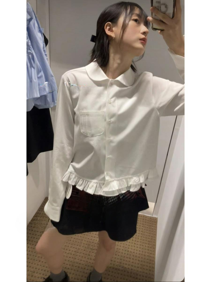 KUSAHIKI 2024 秋の新不規則な多用途フリルパッチワーク白シャツファッション韓国の女の子ブラウストップ Vetement ファム