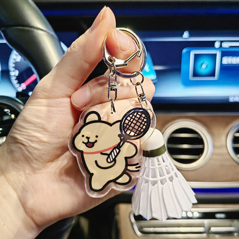 YONEX การ์ตูนกระเป๋าแบดมินตันพวงกุญแจแฟชั่นน่ารักไม้เทนนิสกระเป๋าเป้สะพายหลังพวงกุญแจอะคริลิคจี้คู่ของขวัญ