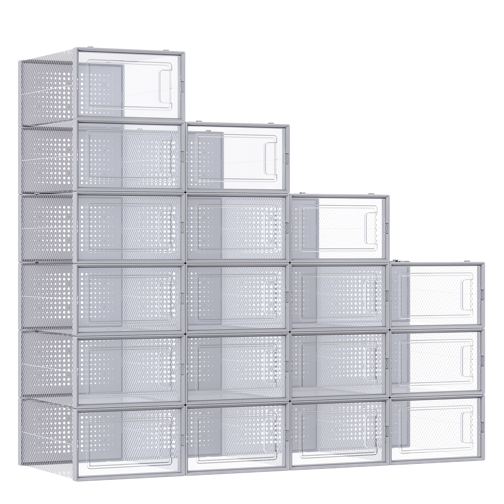 SONGMICS Schuhbox 18er Set, Schuh-Organizer aus Kunststoff, für Schuhe bis Größe 44