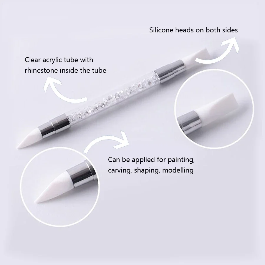 1 Pc 2 Kết Thúc Móng Tay Nghệ Thuật Silicone Điêu Khắc Bút 3D Khắc Tự Làm Lấp Lánh Bột Chất Lỏng Làm Móng Dotting Bàn Chải Móng Tay đầu Dụng Cụ