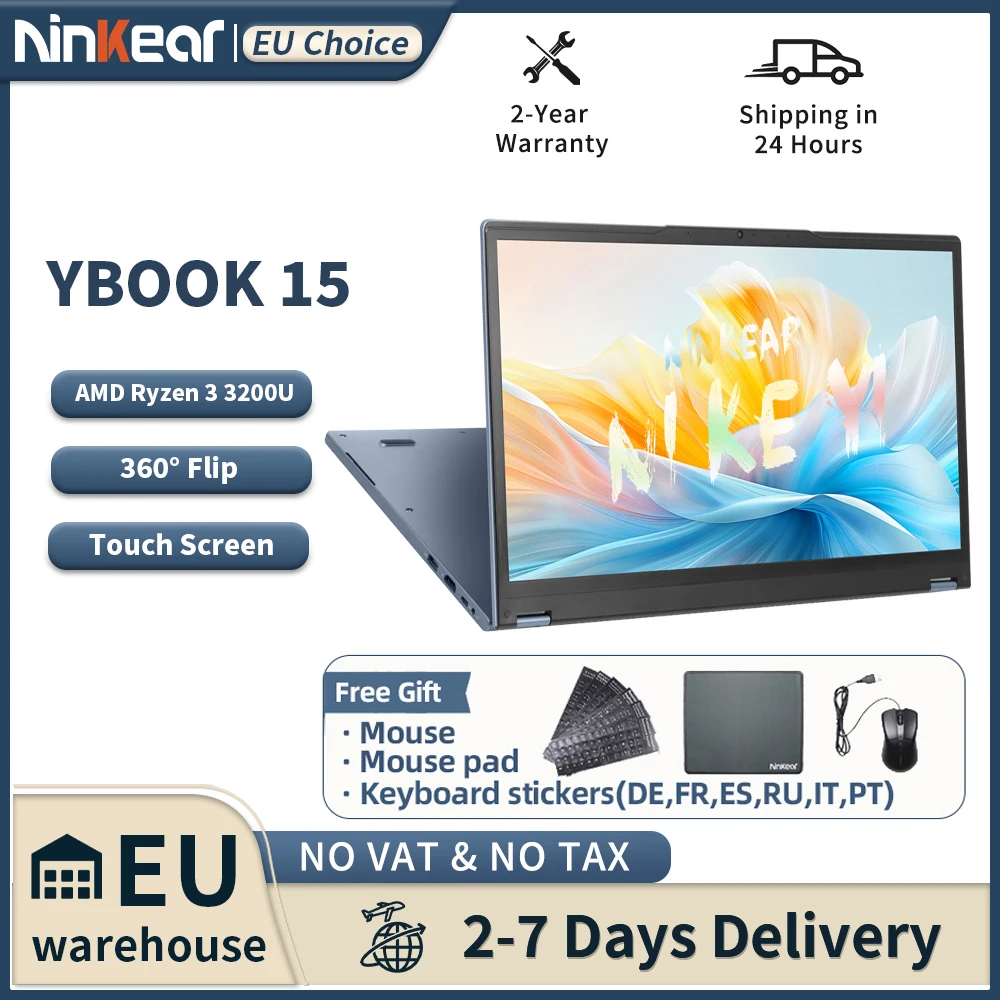 Ninkear YBOOK 15 Laptop AMD Ryzen 3 3200U 15,6 Zoll 360 °   Flip FHD IPS 1920*1080 Touchscreen 16G+512GB Tastatur mit Hintergrundbeleuchtung Windows 11