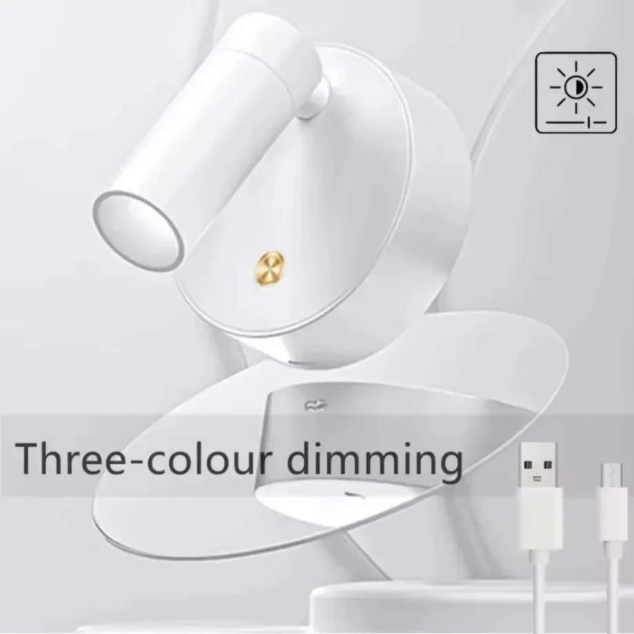 Luminária de parede led para quarto, recarregável por usb, preto e branco, base magnética regulável com interruptor de toque para cabeceira, estudo, leitura