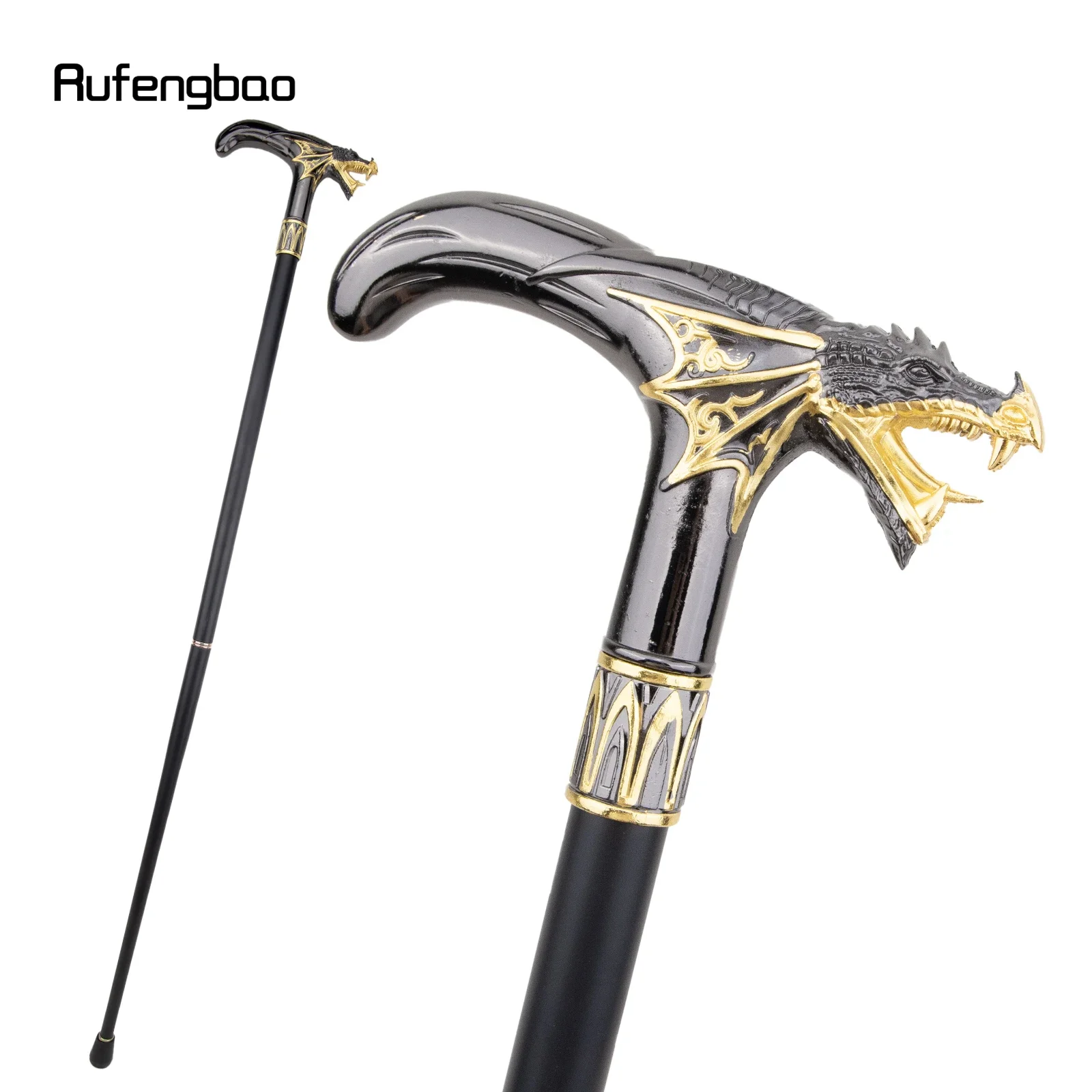 Bastón de cabeza de dragón dorado negro, palo decorativo de moda, fiesta Vintage, Crosier, 93cm