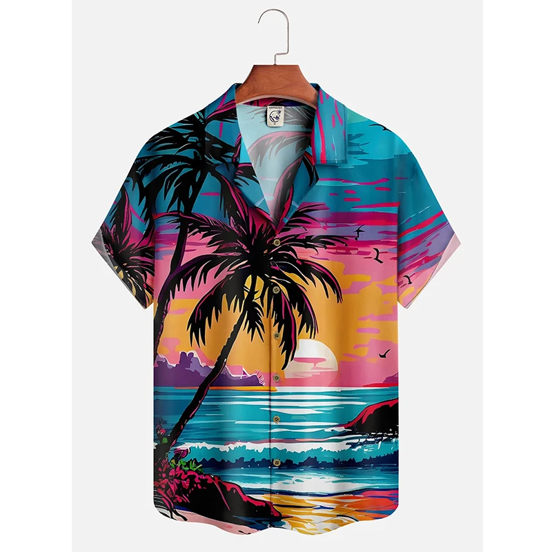 Camicia casual da uomo Hawaii Summer Dusk Pattern 3D Beach Divertente manica corta da donna Camicetta Nuova vendita calda floreale Y2k Top