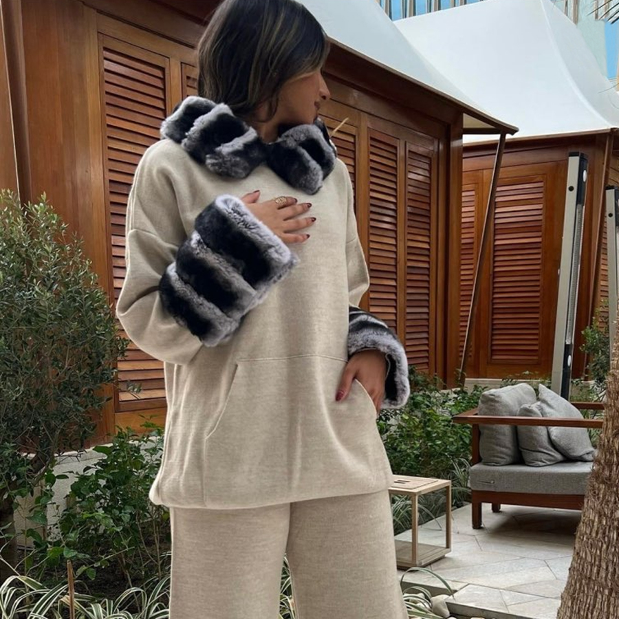 Frauen Wintermantel Kaschmir Frauen Chinchilla Kaninchen Fell Manschette Pullover Wolle Echtpelz Manschette Strickjacke am besten