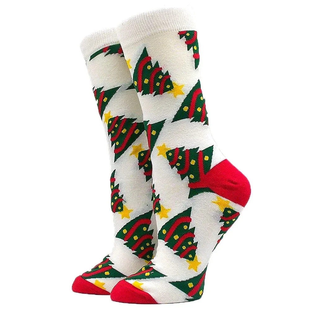 Calcetines de Navidad para mujer, interesantes calcetines navideños de Papá Noel, copo de nieve, alce, calcetines felices de algodón, calcetines interesantes de Año Nuevo para hombre
