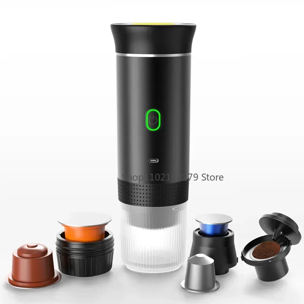 Tragbare kabellose elektrische Espressomaschine für Reisen, Auto und Zuhause, Camping-Kaffeemaschine, 3-in-1-Kapselpulver-Kaffeemaschine