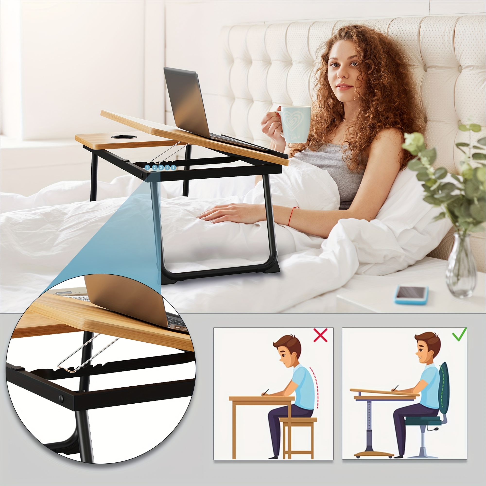 Tray table, notebook computer and writing table, dining table and notebook computer bed support