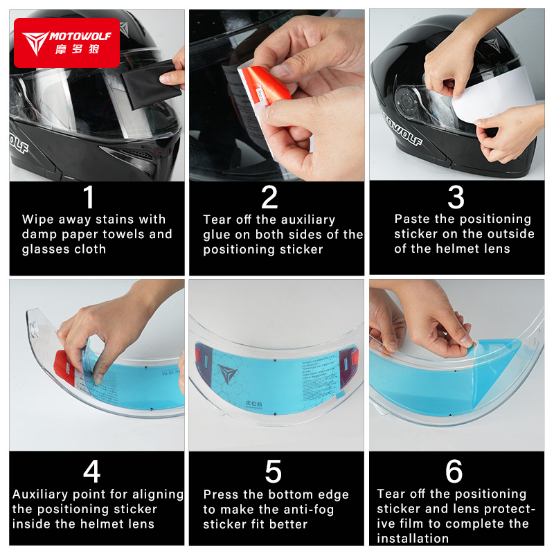 MOTOWOLF-protector Universal para casco de motocicleta, película antiniebla HD, visera gris, inserto de lente, pegatina impermeable resistente a la niebla