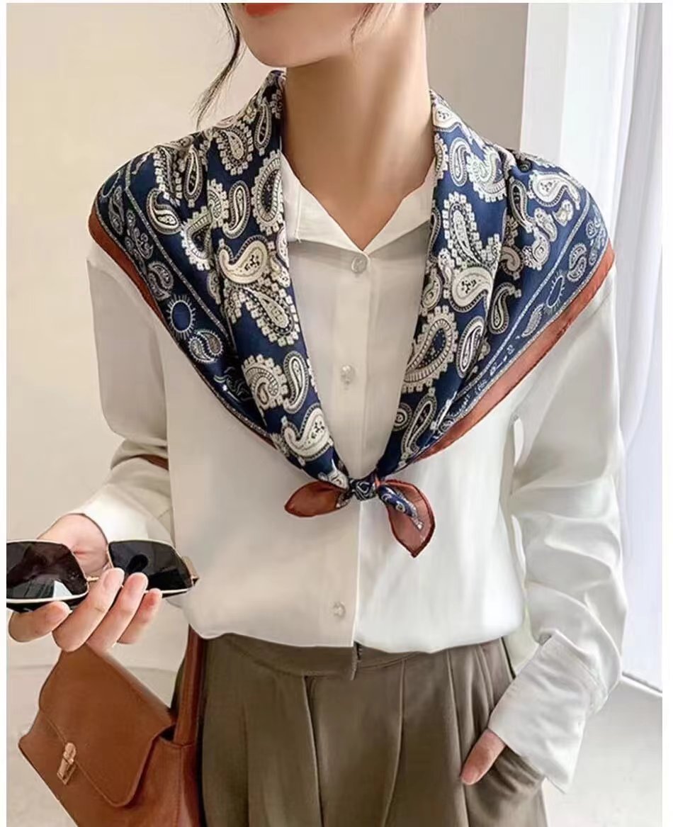 Vierkante imitatiezijden sjaal voor dames, multifunctionele multi-bloemen zijden sjaal met textuur
