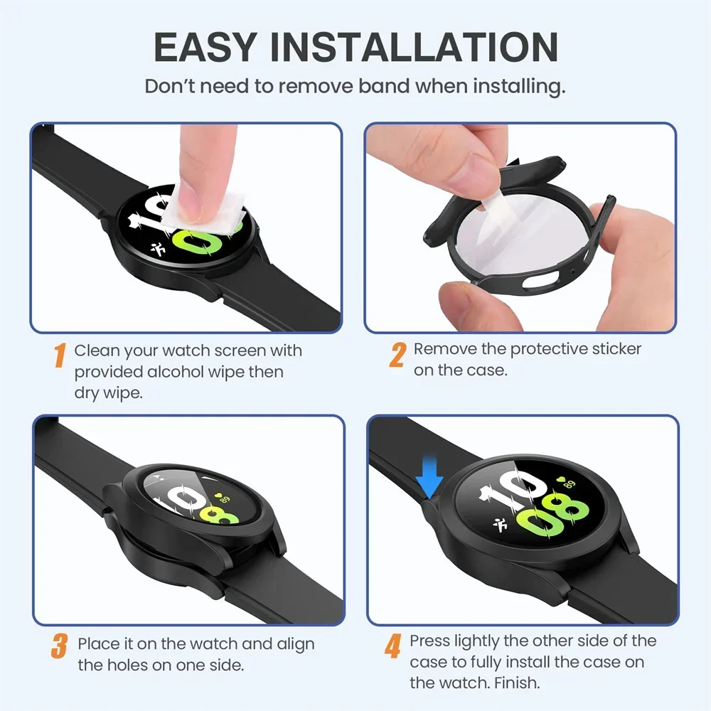 กระจกนิรภัย + กรณีสําหรับ Samsung Galaxy Watch 7/6/5/4 44 มม.40 มม.PC กันชนป้องกันหน้าจอ Galaxy นาฬิกา FE อุปกรณ์เสริม