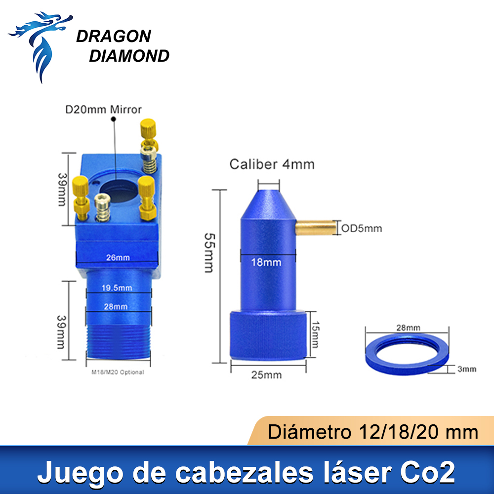 Juego de cabezales láser K40 Co2, lente Dia.12/18/20mm FL.50.8mm, espejos de 20mm para 2030 4060, máquina cortadora de grabado láser DIY