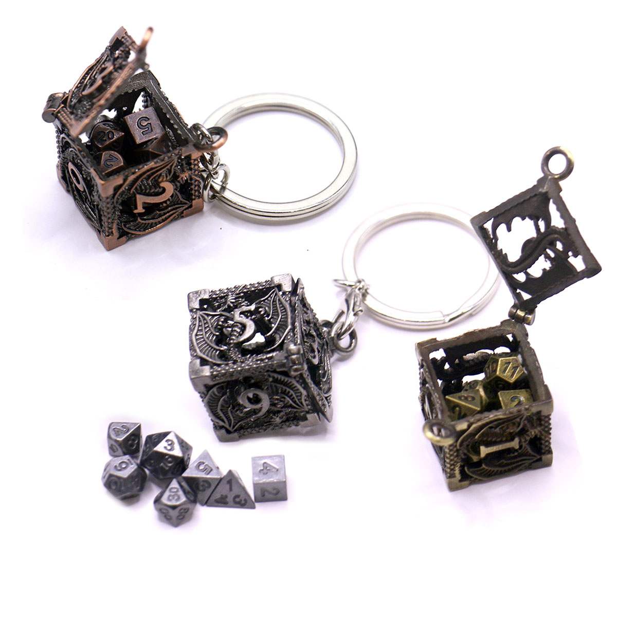 Caja de metal D6 + juego de dados de metal de 7 piezas, mini kit de dados de juego de mesa portátil, accesorios para jugadores