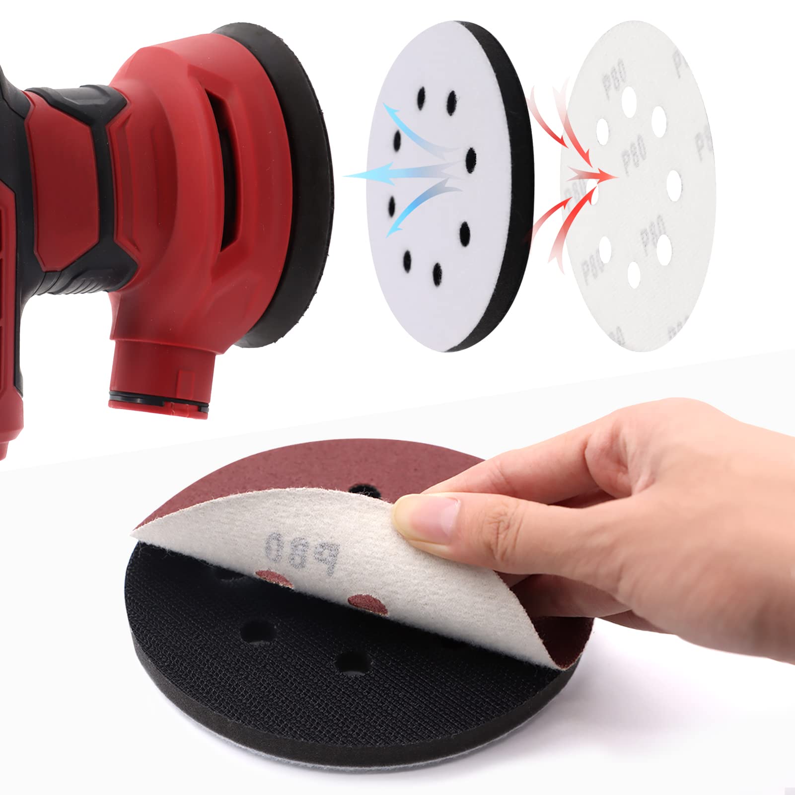 6 Pack Interface Pads 5 Inch 8 Hole Hook and Loop Soft Sponge Foam Sanding Interface Pad for Orbital Sander Automotive Polishing