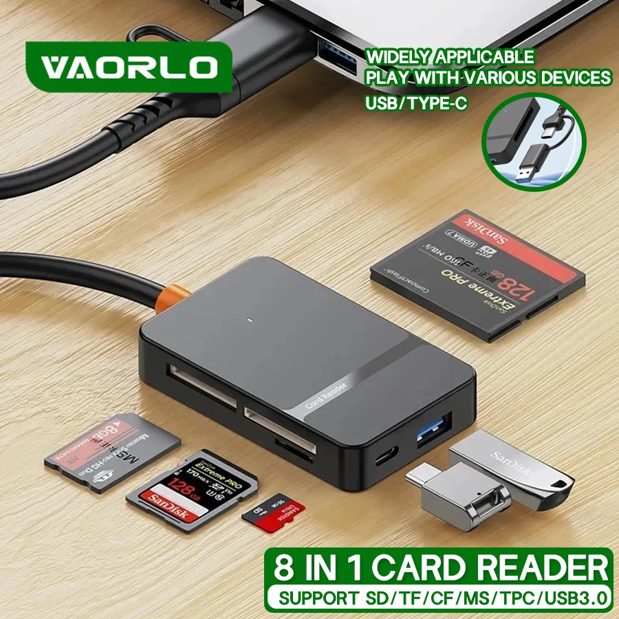 Lecteur de carte USB 3.0 SD Micro SD TF CF MS U disque adaptateur de carte Flash Compact pour ordinateur portable lecteur de carte multiple 8 en 1 lecteur de carte à puce