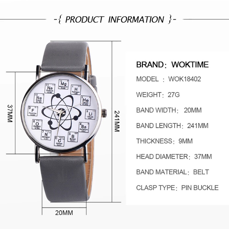 Couple Watches Creative Design Chemical Element Markers Molecule Pattern Watches Leather Band Quartz Wristwatch Watch Man