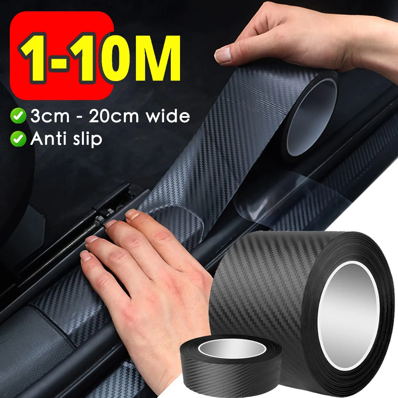 1-20m Cinta 3D de fibra carbono Nano para coche, pegatina protectora pasta espejo puerta, película bricolaje, adhesivo impermeable tela automotriz Adhesiva Protector Puertas Espejos y Tiras Impermeables DIY