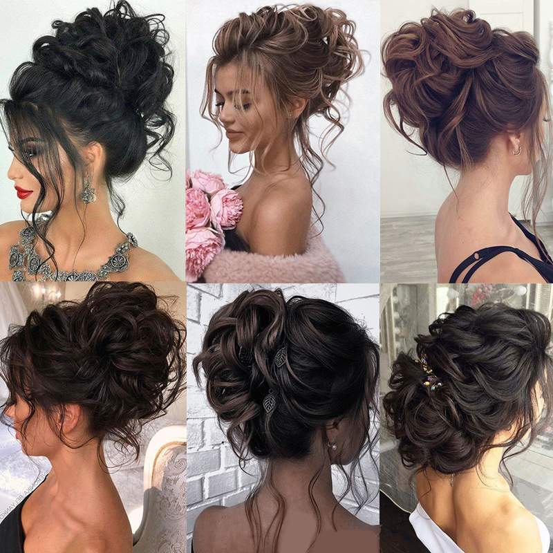 LUPU 100% Echt Haar Broodje Extensions Echt haar Rommelig Broodje Haarstukken Golvend Krullend Echt haar Chignon Tousles Opgestoken Voor Vrouwen Meisjes