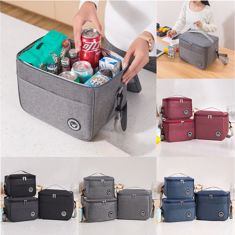 Capacidad de mano con bolsa aislante con correa para el hombro, bolsa para lonchera, bolsa de almuerzo impermeable gruesa para estudiantes. -zmt