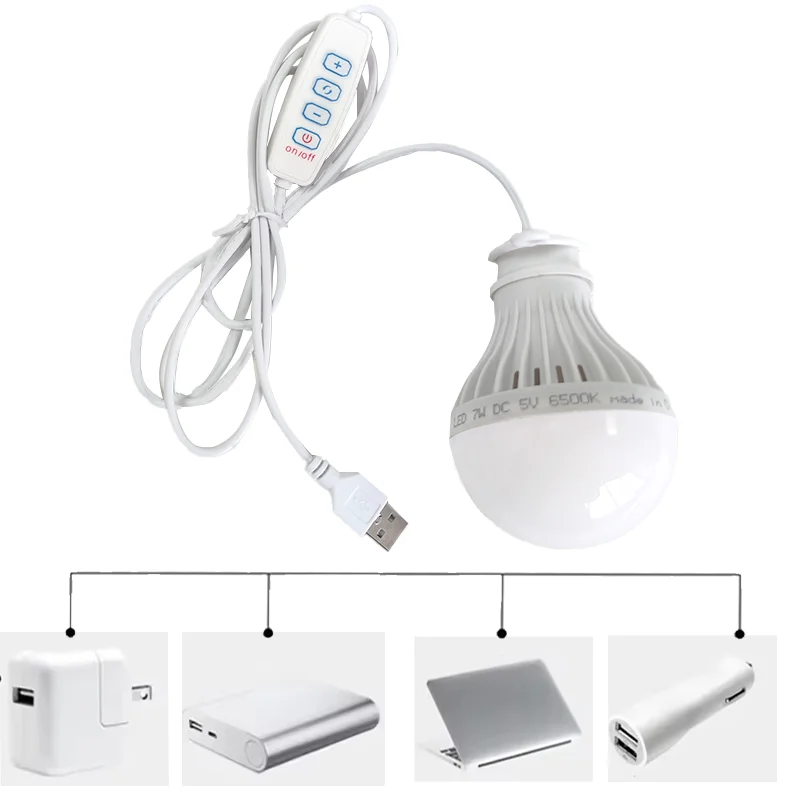 DC5V Led キャンプライト 5 ワット/7 ワット USB 緊急電球 3 色調光可能な吊りテントライトバーベキュー釣り修理屋外機器