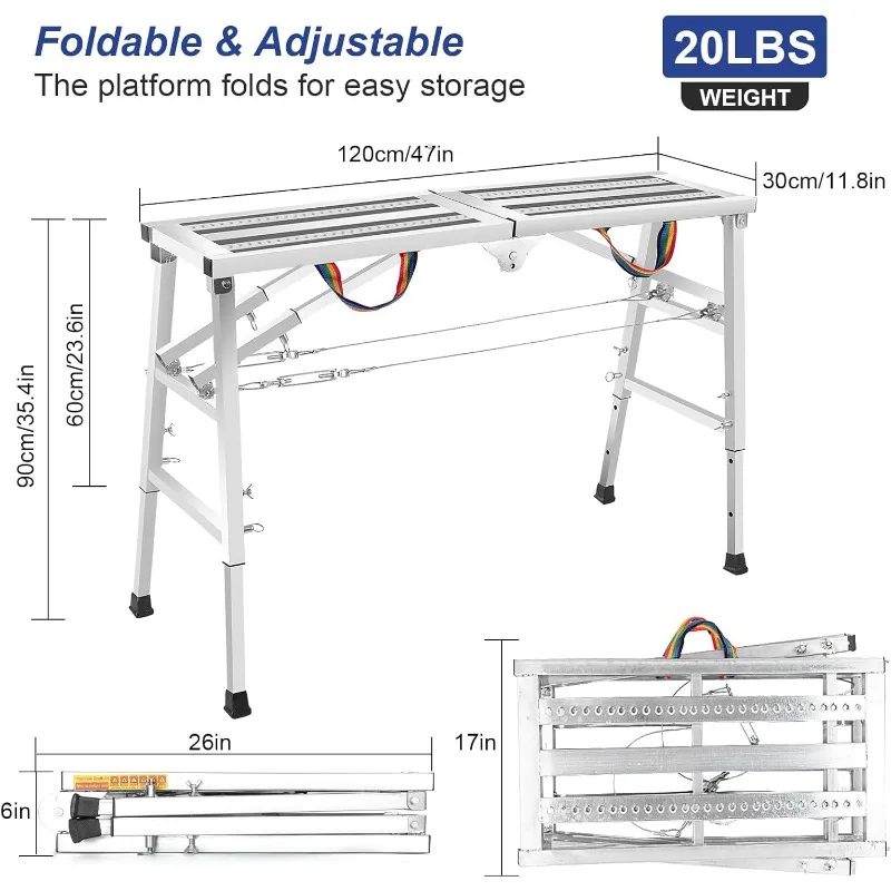 Scaffolding Adjustable & Multi-Function Work Platform, 700lbs Capacity, Portable Folding Aluminum Step Ladder for High Paint
