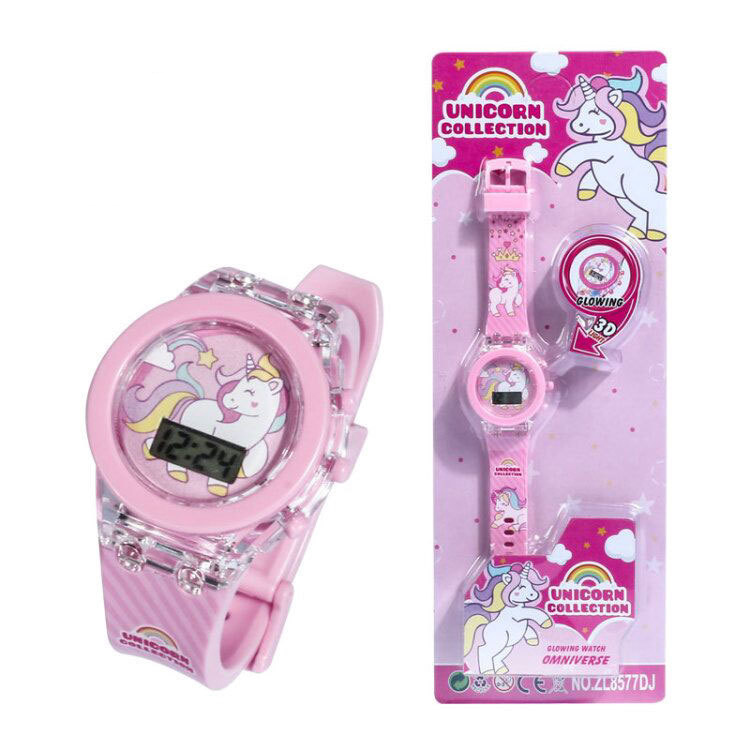 Disney-relojes de unicornio para niños, cronógrafo Digital electrónico con Flash, luz que brilla, colorido, LED, regalos de cumpleaños
