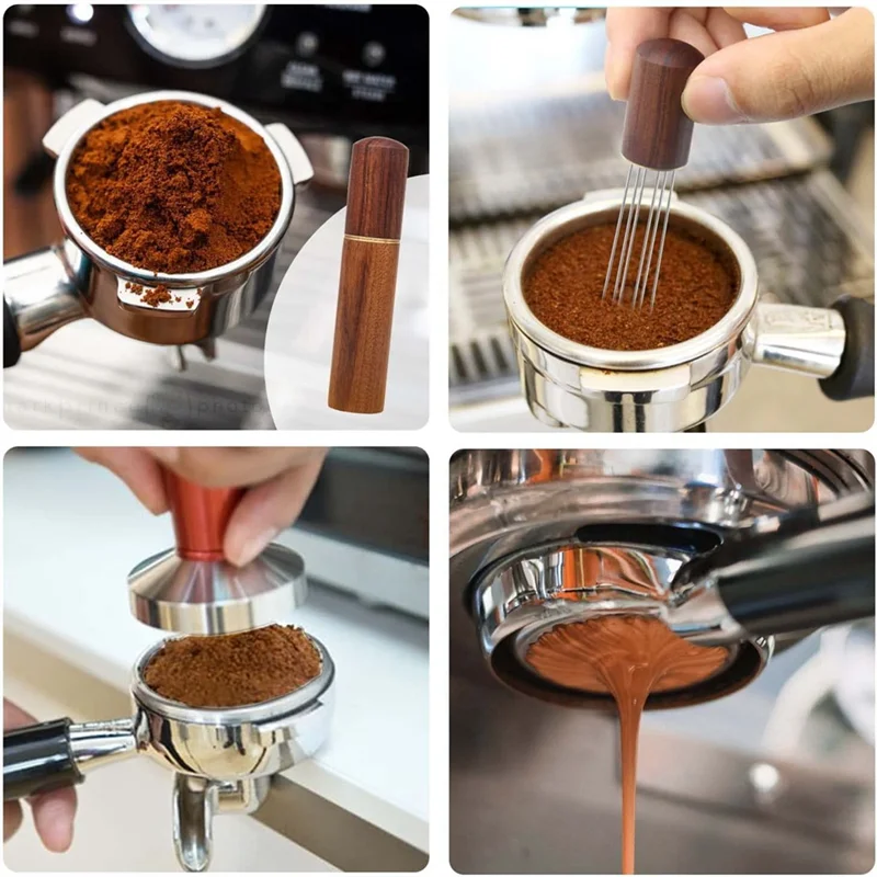 Mieszadło do kawy Espresso Narzędzie do dystrybucji espresso Przenośne narzędzia do dystrybucji espresso, 6 igieł w kolorze orzecha włoskiego