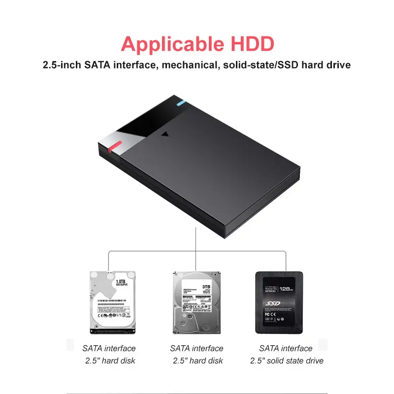 인클로저 HDD 케이스 2.5 인치 마이크로 B USB 3.0 타입 C 케이블 외부 하드 드라이브 5TB 5Gbps HD 휴대용 저장 장치 지원 UASP