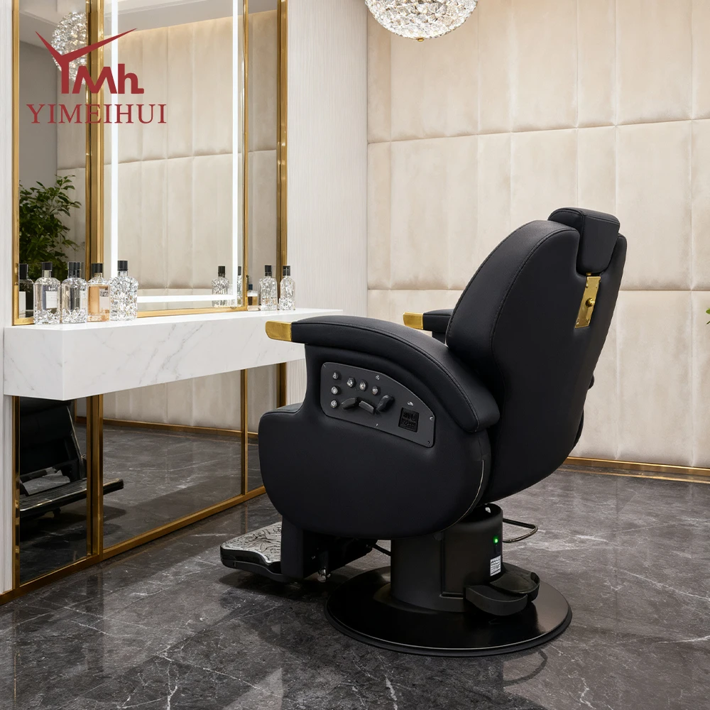 New adjustable black leather berber chairs electric swivel reclining barber chair with heating function