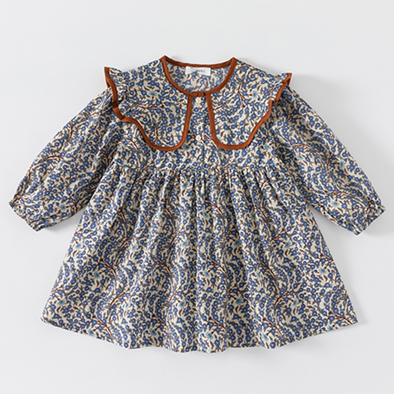 2023 nova primavera outono novo vestido para meninas moda bonito boneca pescoço flor impressão vestido das crianças meninas manga longa vestido de princesa