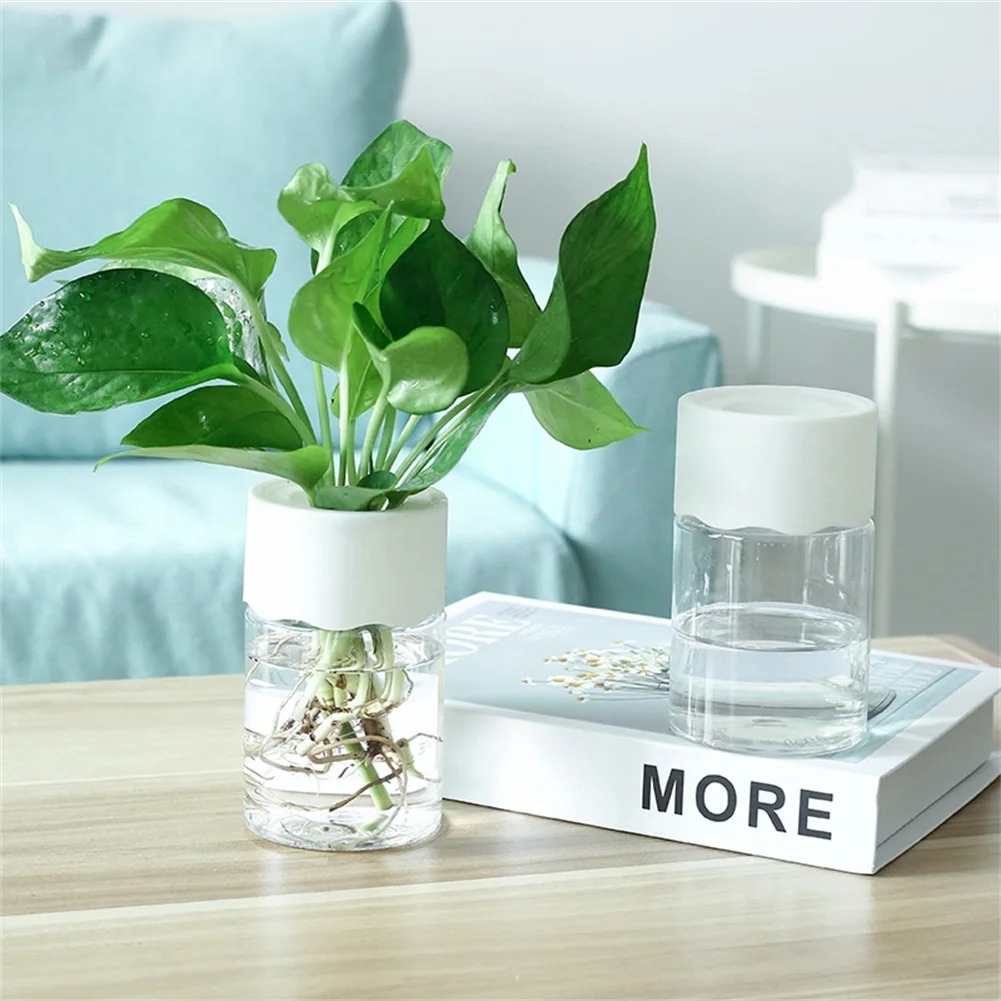 Mini maceta hidropónica para decoración del hogar, florero transparente de imitación de vidrio, macetas sin suelo, maceta de plantas verdes para decoración del hogar