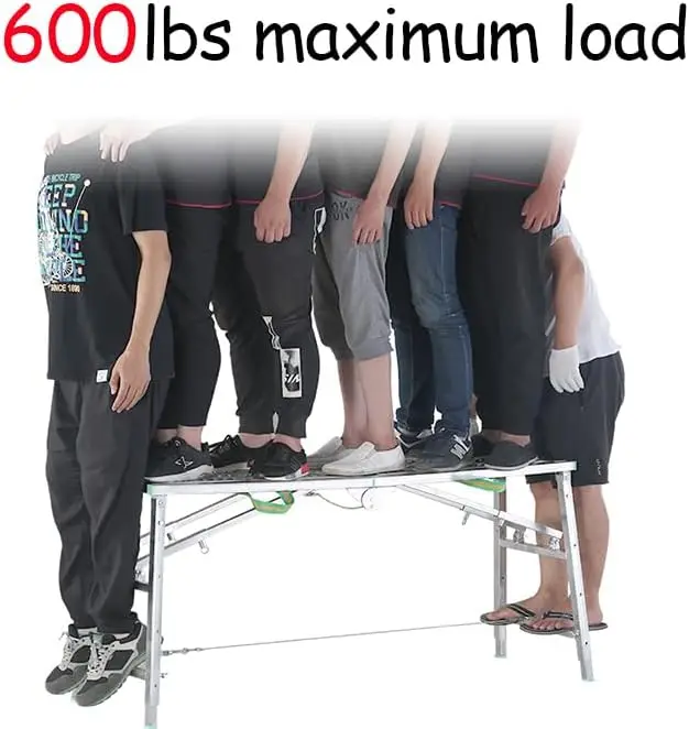 Portable Scaffolding Platform 55(L) x15(W) x27-43(H)'' Work Platform Adjustable Height Steel 600 LBS Load Capacity Folding Step
