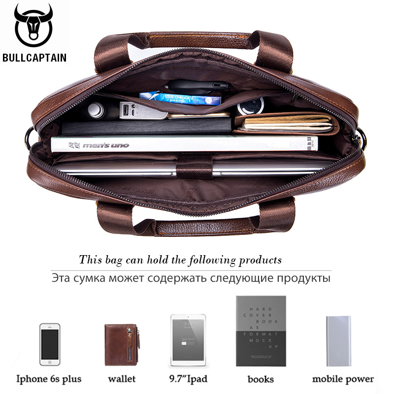 BULLCAPTAIN Valigetta in pelle da uomo con borsa multifunzionale di grande capacità Borsa da lavoro per borsa a tracolla da uomo per computer