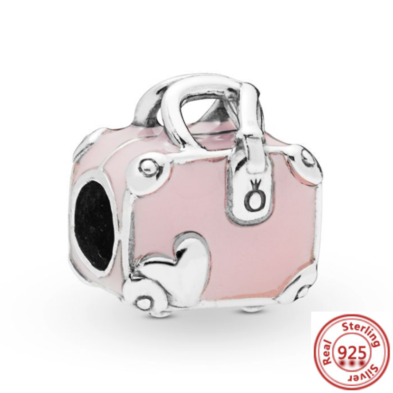 925 prata saco de compras mala passaporte bolsa câmera amor viagem vida diy contas caber original pantaro encantos pulseira jóias
